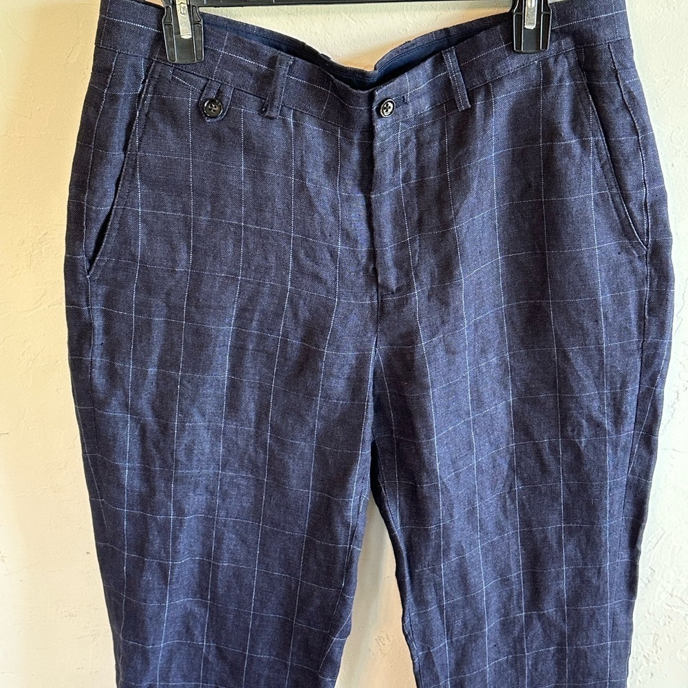 Men's Navy Plaid Dress Pants - Picture 4 of 10